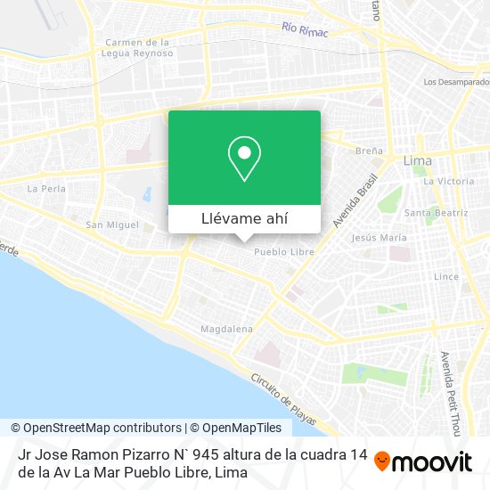 Mapa de Jr  Jose Ramon Pizarro N` 945  altura de la cuadra 14 de la Av  La Mar  Pueblo Libre