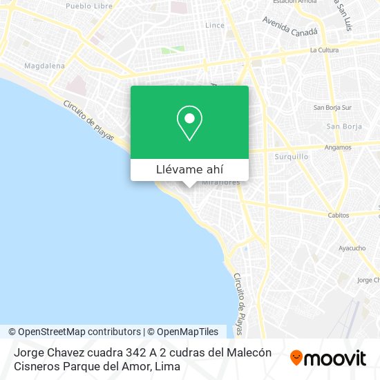 Mapa de Jorge Chavez cuadra 342   A 2 cudras del Malecón Cisneros   Parque del Amor