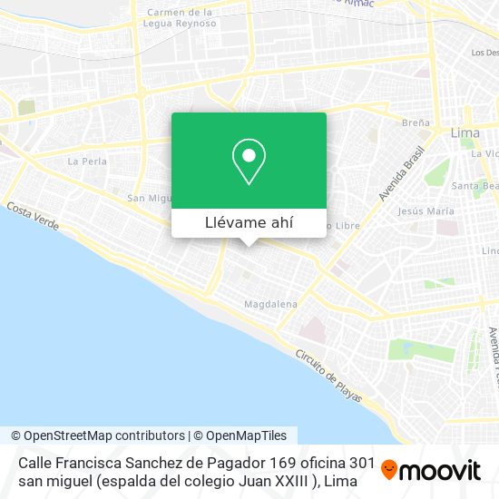 Mapa de Calle Francisca Sanchez de Pagador 169 oficina 301   san miguel  (espalda del colegio Juan XXIII )