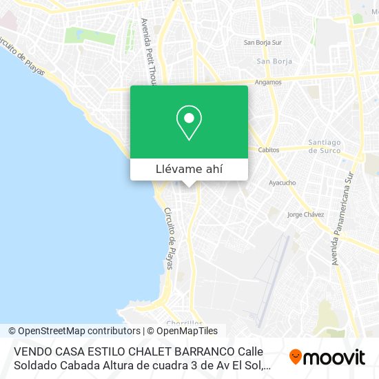 Mapa de VENDO CASA ESTILO CHALET  BARRANCO   Calle Soldado Cabada    Altura de cuadra 3 de Av  El Sol