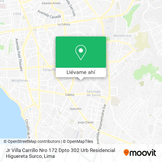 Mapa de Jr  Villa Carrillo Nro  172 Dpto  302 Urb  Residencial Higuereta  Surco
