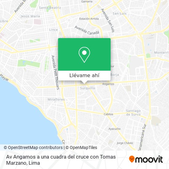 Mapa de Av Angamos  a una cuadra del cruce con Tomas Marzano