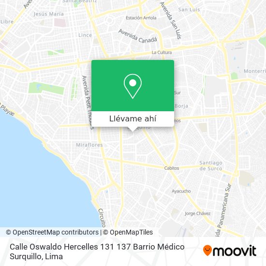 Mapa de Calle Oswaldo Hercelles 131   137   Barrio Médico   Surquillo