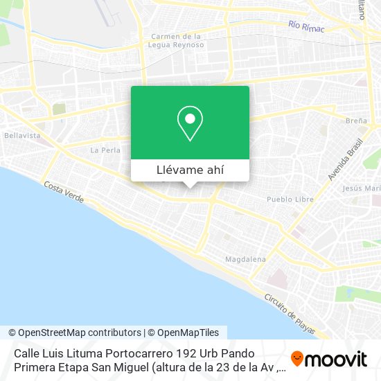 Mapa de Calle Luis Lituma Portocarrero 192  Urb  Pando Primera Etapa  San Miguel