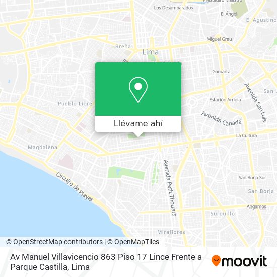 Mapa de Av  Manuel Villavicencio 863 Piso 17 Lince   Frente a Parque Castilla