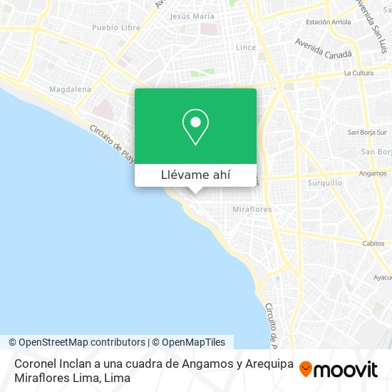 Mapa de Coronel Inclan a una cuadra de Angamos y Arequipa Miraflores Lima