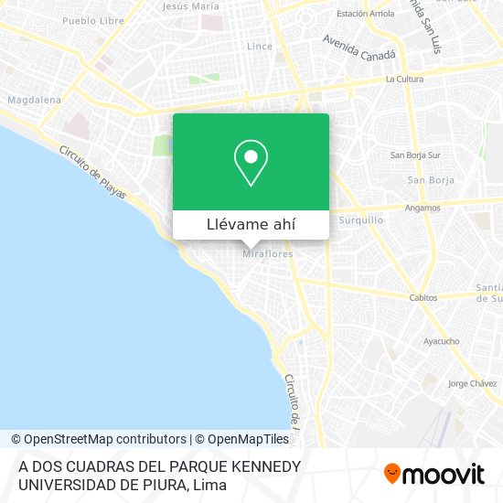 Mapa de A DOS CUADRAS DEL PARQUE KENNEDY   UNIVERSIDAD DE PIURA