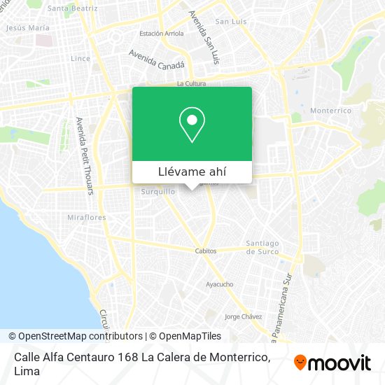 Mapa de Calle Alfa Centauro 168 La Calera de Monterrico
