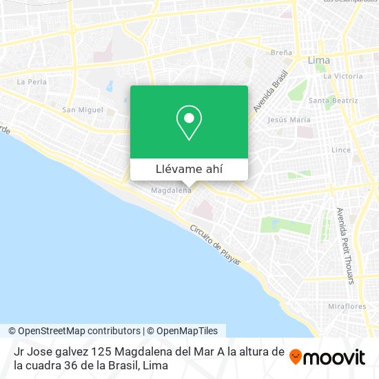 Mapa de Jr Jose galvez 125 Magdalena del Mar   A la altura de la cuadra 36 de la Brasil