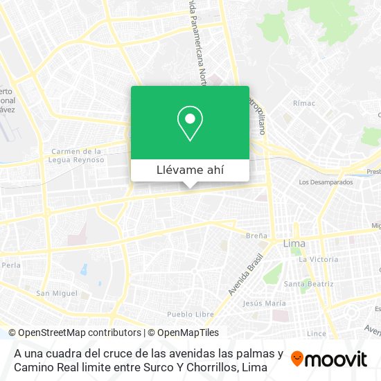 Mapa de A una cuadra del cruce de las avenidas las palmas y Camino Real  limite entre Surco Y Chorrillos