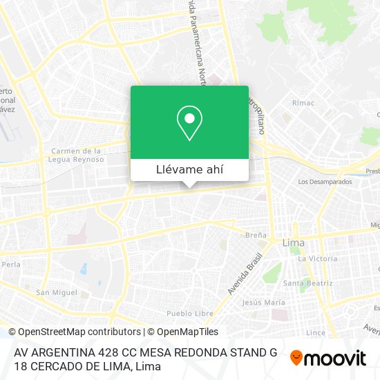 Mapa de AV  ARGENTINA 428 CC  MESA REDONDA STAND G 18 CERCADO DE LIMA
