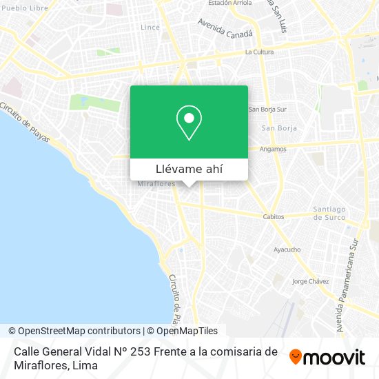 Mapa de Calle General Vidal Nº 253   Frente a la comisaria de Miraflores