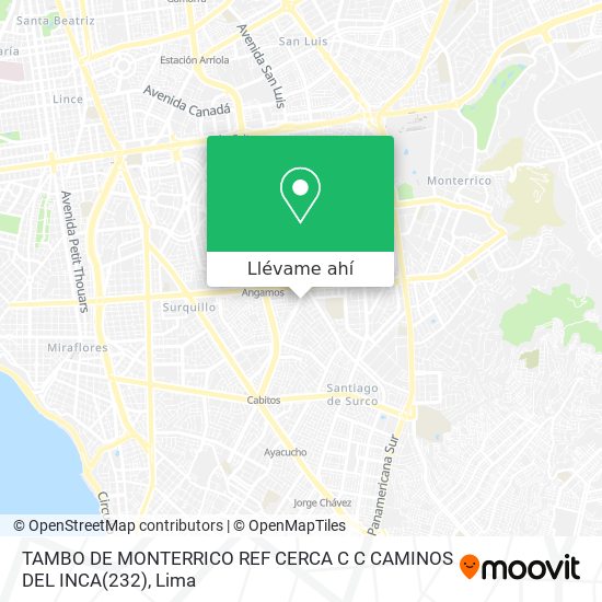 Mapa de TAMBO DE MONTERRICO  REF  CERCA C C  CAMINOS DEL INCA(232)