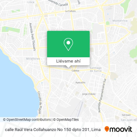 Mapa de calle Raúl Vera Collahuanzo No 150 dpto 201