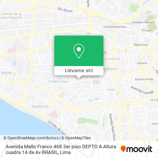 Mapa de Avenida Mello Franco 468 3er piso DEPTO A   Altura cuadra 14 de Av  BRASIL