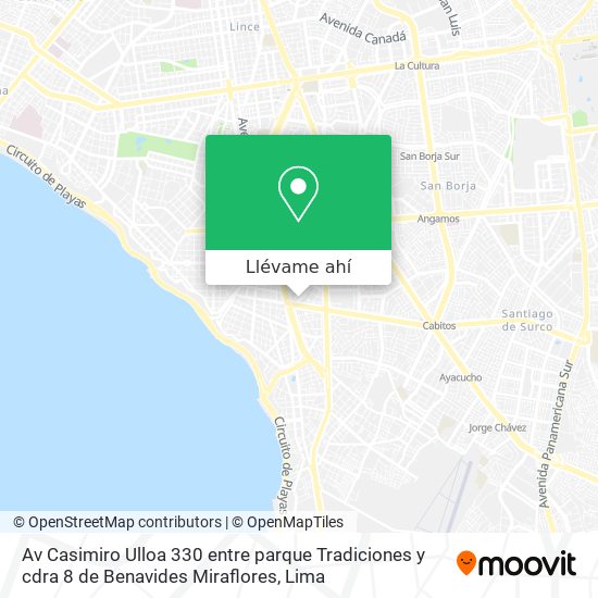 Mapa de Av  Casimiro Ulloa 330 entre parque Tradiciones y cdra  8 de Benavides Miraflores