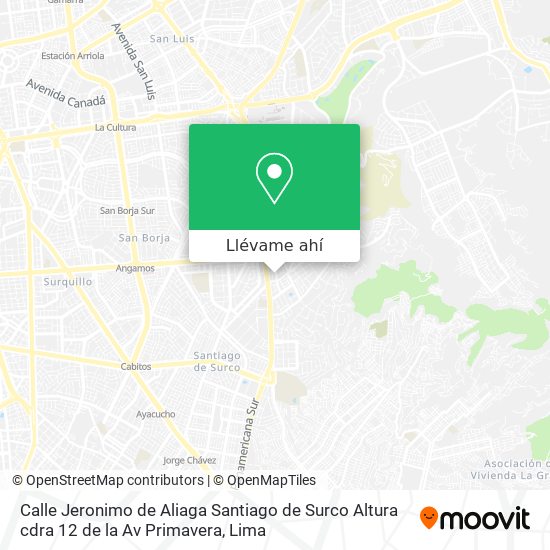 Mapa de Calle Jeronimo de Aliaga   Santiago de Surco   Altura cdra 12 de la Av  Primavera
