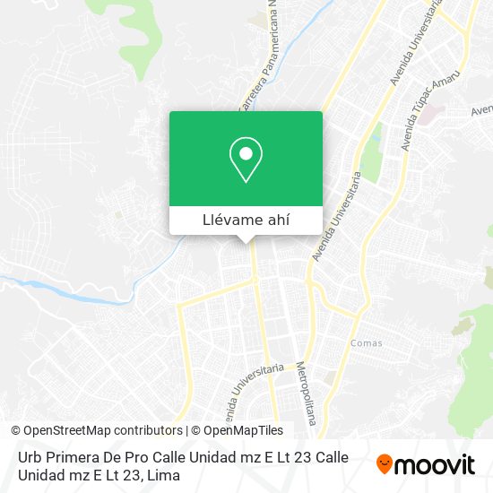 Mapa de Urb  Primera De Pro  Calle Unidad mz E Lt  23 Calle Unidad mz E Lt  23