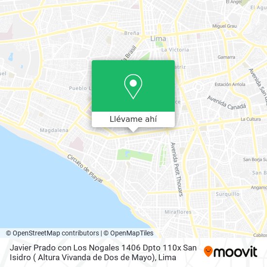 Mapa de Javier Prado con Los Nogales 1406   Dpto  110x   San Isidro ( Altura Vivanda de Dos de Mayo)