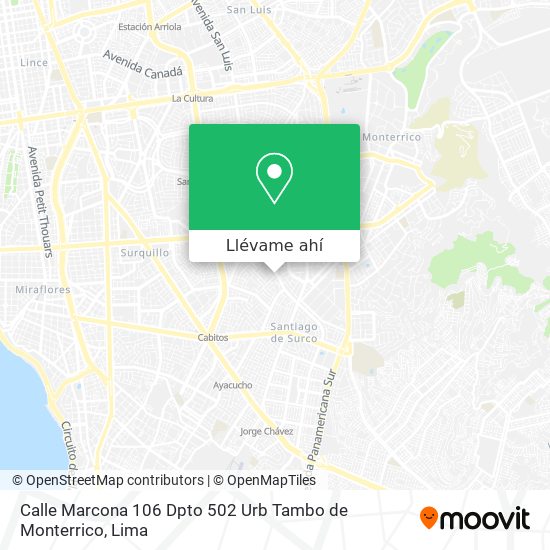 Mapa de Calle Marcona 106  Dpto 502  Urb  Tambo de Monterrico