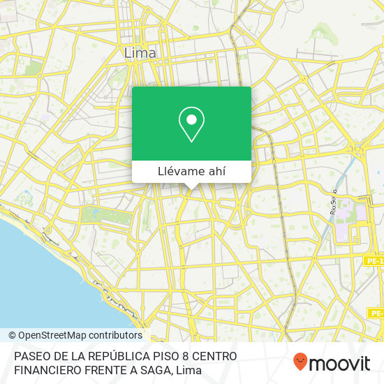 Mapa de PASEO DE LA REPÚBLICA   PISO 8  CENTRO FINANCIERO  FRENTE A SAGA