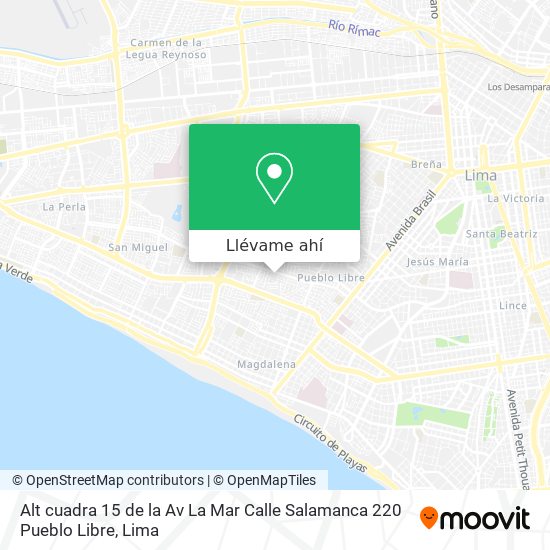 Mapa de Alt  cuadra 15 de la Av  La Mar  Calle Salamanca 220  Pueblo Libre