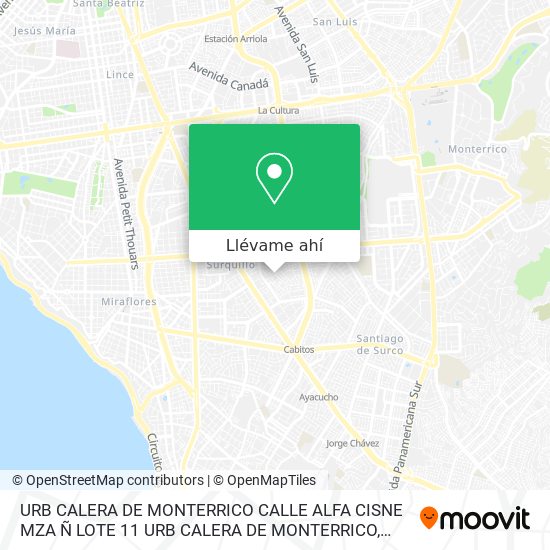 Mapa de URB  CALERA DE MONTERRICO  CALLE ALFA CISNE MZA  Ñ  LOTE 11  URB  CALERA DE MONTERRICO