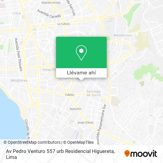 Mapa de Av  Pedro Venturo   557 urb  Residencial Higuereta