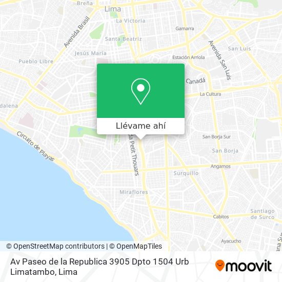 Mapa de Av  Paseo de la Republica 3905  Dpto  1504  Urb  Limatambo