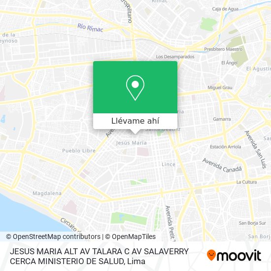 Mapa de JESUS MARIA   ALT  AV  TALARA C AV SALAVERRY  CERCA MINISTERIO DE SALUD