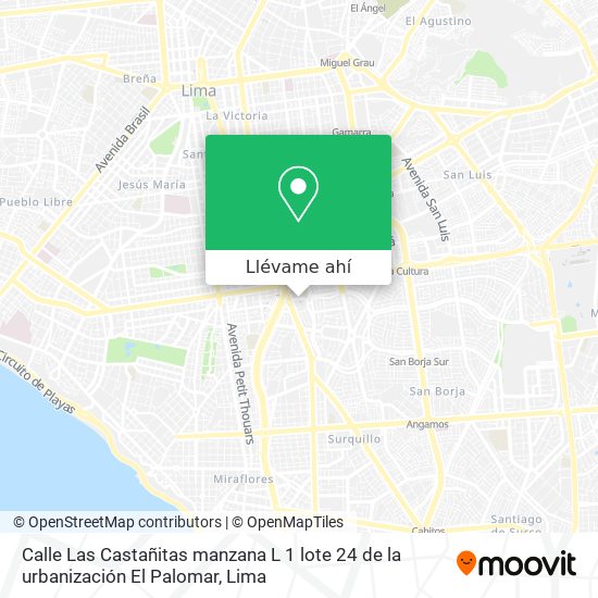 Mapa de Calle Las Castañitas manzana L 1  lote 24 de la urbanización El Palomar
