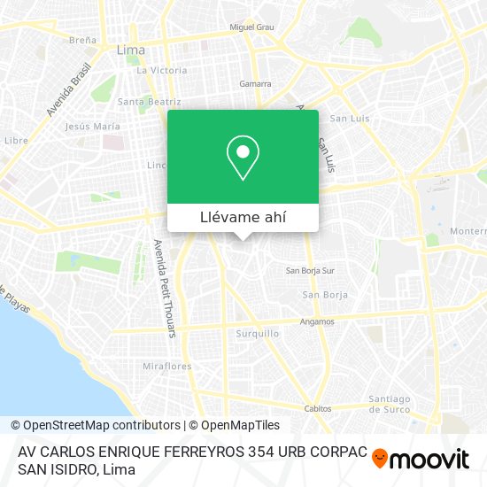Mapa de AV  CARLOS ENRIQUE FERREYROS 354   URB  CORPAC SAN ISIDRO