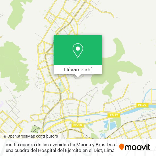 Mapa de media cuadra de las avenidas La Marina y Brasil y a una cuadra del Hospital del Ejercito en el Dist