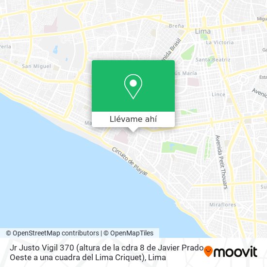 Mapa de Jr  Justo Vigil 370 (altura de la cdra  8 de Javier Prado Oeste  a una cuadra del Lima Criquet)