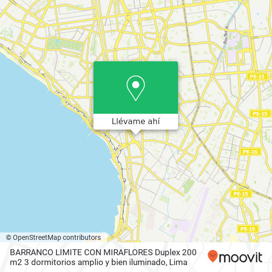 Mapa de BARRANCO LIMITE CON MIRAFLORES  Duplex 200 m2  3 dormitorios  amplio y bien iluminado