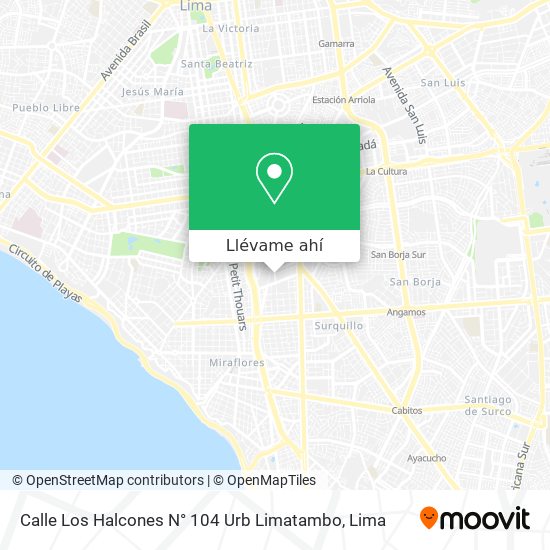 Mapa de Calle Los Halcones N° 104   Urb  Limatambo