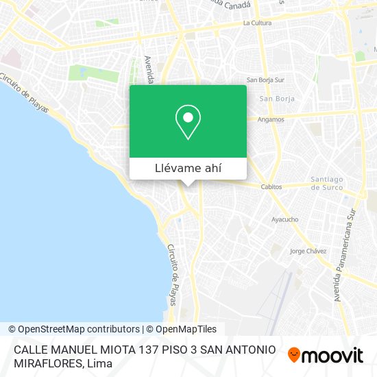 Mapa de CALLE MANUEL MIOTA 137 PISO 3   SAN ANTONIO MIRAFLORES