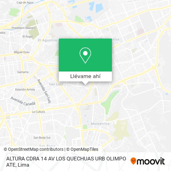 Mapa de ALTURA CDRA 14 AV LOS QUECHUAS URB OLIMPO ATE