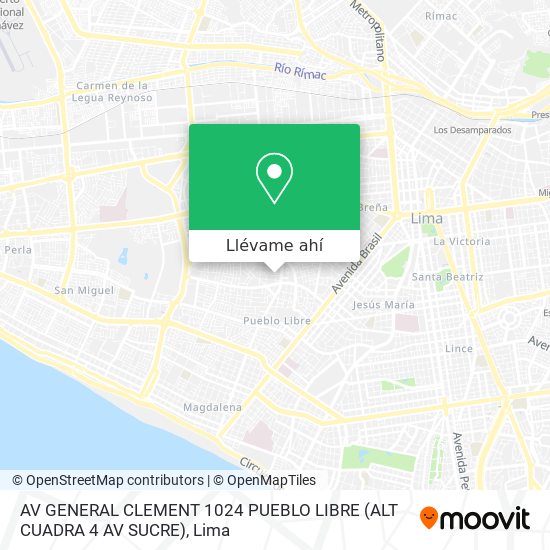 Mapa de AV  GENERAL CLEMENT 1024  PUEBLO LIBRE (ALT  CUADRA 4 AV  SUCRE)