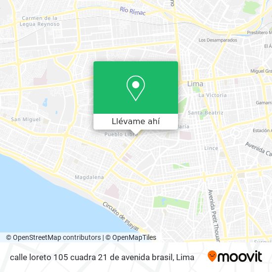 Mapa de calle loreto 105  cuadra 21 de avenida brasil