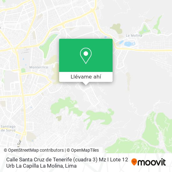 Mapa de Calle Santa Cruz de Tenerife (cuadra 3) Mz I Lote 12 Urb La Capilla La Molina