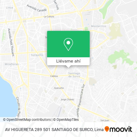 Mapa de AV  HIGUERETA 289  501  SANTIAGO DE SURCO