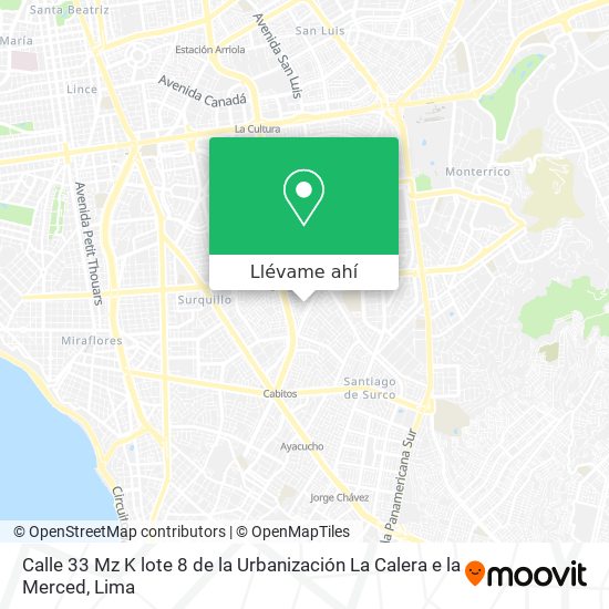 Mapa de Calle 33 Mz  K  lote 8 de la Urbanización La Calera e la Merced