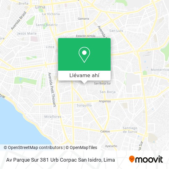 Mapa de Av Parque Sur 381  Urb  Corpac  San Isidro