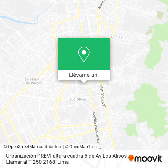 Mapa de Urbanización PREVI   altura cuadra 5 de Av  Los Alisos  Llamar al T 250 2168