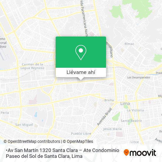 Mapa de •Av  San Martín 1320 Santa Clara – Ate Condominio Paseo del Sol de Santa  Clara