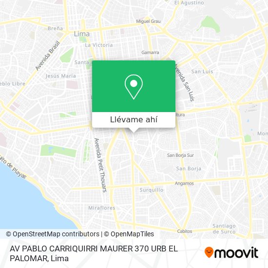 Mapa de AV  PABLO CARRIQUIRRI  MAURER 370 URB  EL PALOMAR