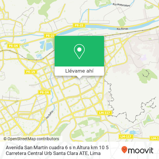 Mapa de Avenida San Martín cuadra 6 s n  Altura km 10 5 Carretera Central  Urb  Santa Clara ATE