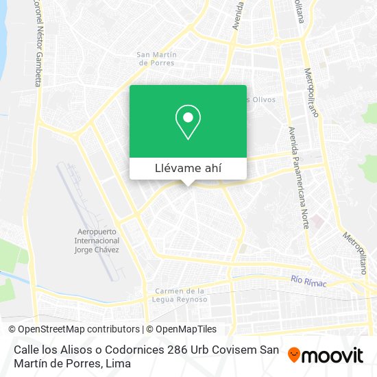 Mapa de Calle los Alisos o Codornices 286 Urb  Covisem San Martín de Porres