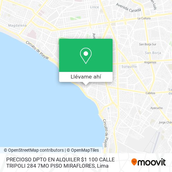 Mapa de PRECIOSO DPTO EN ALQUILER $1 100 CALLE TRIPOLI 284 7MO PISO MIRAFLORES